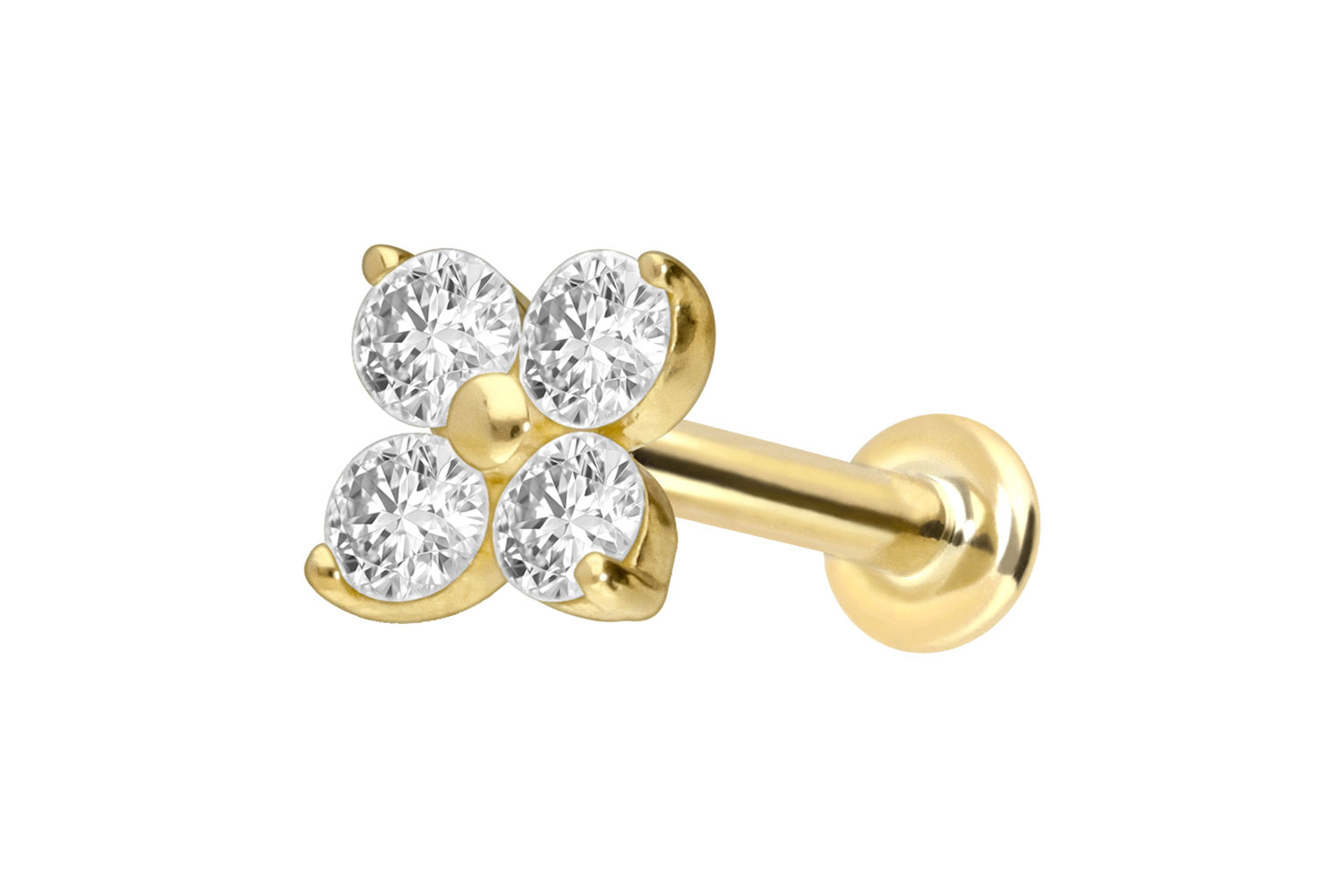 18 Karat Gold Labret Piercing mit Innengewinde DIAMANT-BLUME